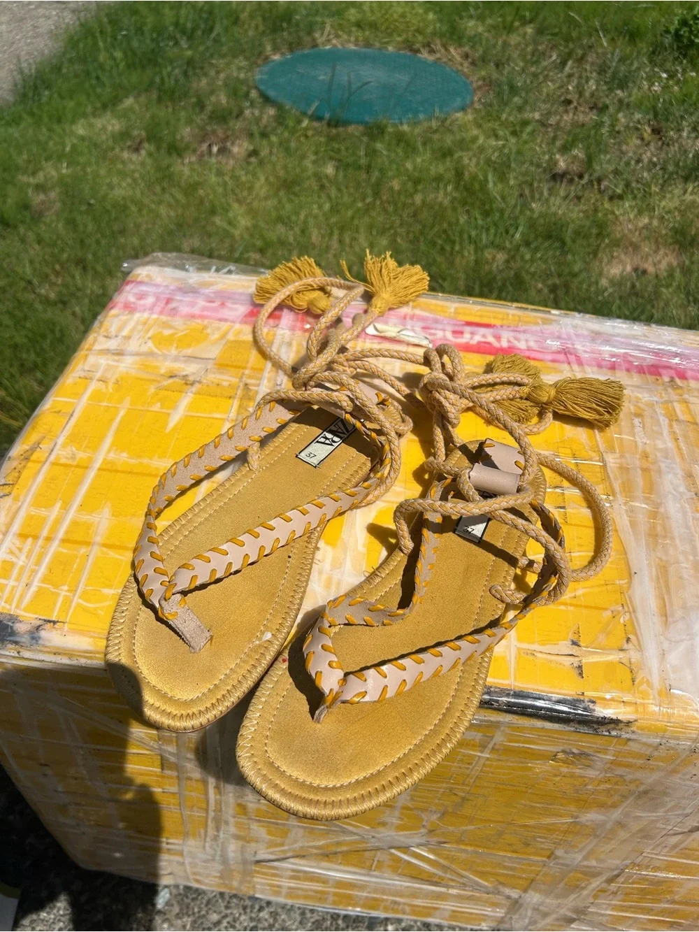 Zara Women’s Tassel Rope Sandals in Mustard Yellow Size 37/7US - Picture 11 of 13